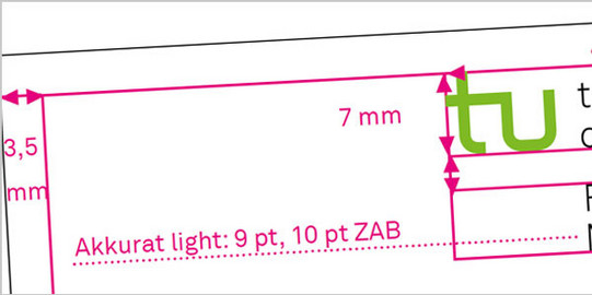 Briefkopf der TU mit Maßangaben